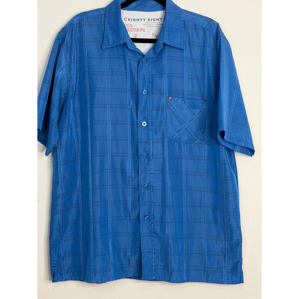 Eighty Eight Men's Blue Plaid Short Sleeve Button Down Shirt Large